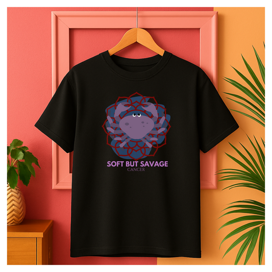 Cancer Zodiac Black T-Shirt – Soft But Savage | Moody & Magical Tee